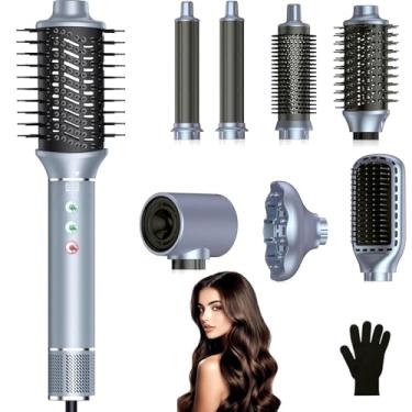 Imagem de Secador de Cabelo Profissional, Modelador de Cabelo 8 em 1 com Modelador de Cachos, Secador de Cabelo e Escova Secadora para Secar, Alisar, Dar Volume, Enrolar e Alisar os Cabelos.(Cinza-110-127V)