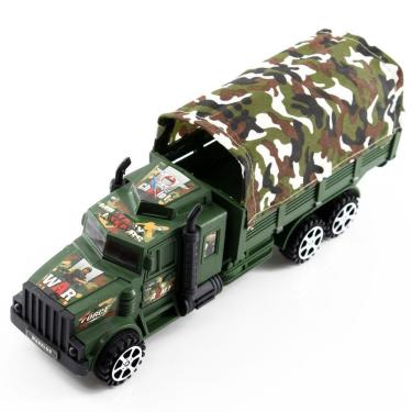 Imagem de Brinquedo Carreta Fricção Caminhão Militar Camuflado Com Lona