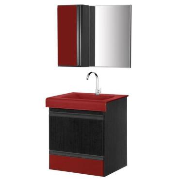 Imagem de Gabinete De Banheiro Com Espelheiro 60cm Nero/vermelho