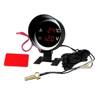 Imagem de Voltímetro (Bateria) + Medidor de Temperatura de Água Automotivo, Tensão 10V/30V, Escala de Temperatura 10°C a 110°C, Fio do Sensor 3m, Display LED Azul (Vernelho)