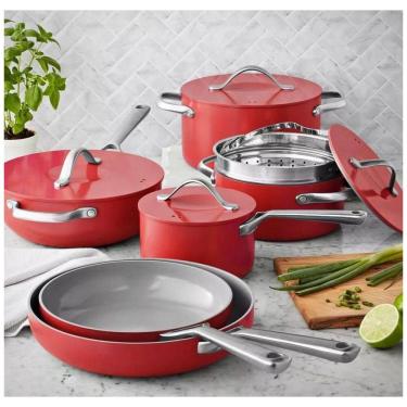 Imagem de Member Mark Conjunto de Panelas e Frigideiras Antiaderentes com Estilo Moderno, 11 Peças, Vermelho