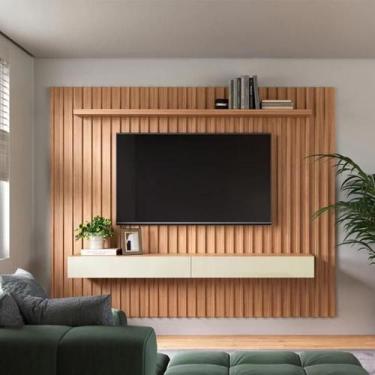 Imagem de Painel Suspenso Ripado 228cm 2 Gavetas Freijó/Off White - Dallacosta