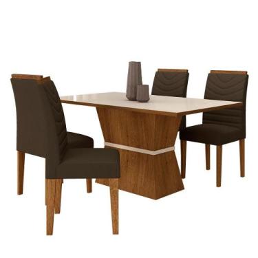 Imagem de Mesa 4 Cadeiras 1,36 Odessa Freijó/off Premium/suede Marrom - M.a - A 