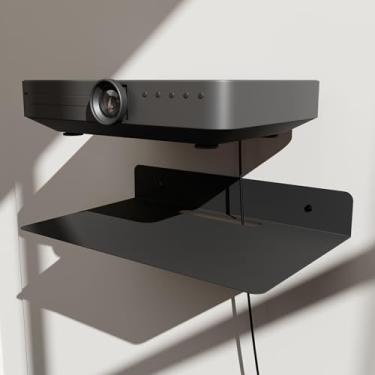 Imagem de PzewMo Prateleira flutuante de metal para parede, prateleira para projetor, caixa de TV a cabo, roteador, alto-falante, barra de som, câmera, jogos, exibição de decoração (preta, 32 x 20 cm)