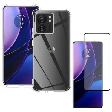 Imagem de Capa Capinha Anti Impacto + Película de Vidro Temperado 3D Para Moto Edge 40 Tela De 6,55 Polegadas - (Bluepink)