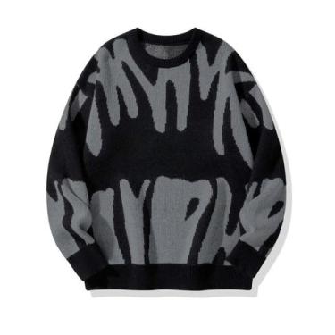 Imagem de Suéter masculino ZAFUL de grandes dimensões com gola redonda Y2K, bloc