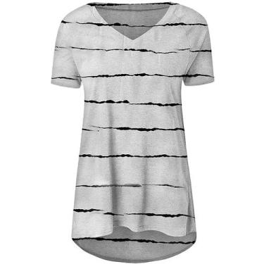 Imagem de Blusa feminina casual listrada com decote em V manga curta solta camis