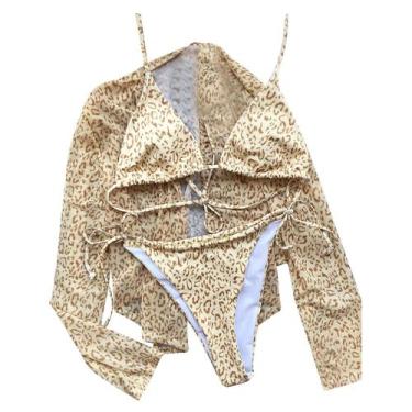 Imagem de Biquíni feminino terno de cor sólida maiô sutiã de três peças maiô ter