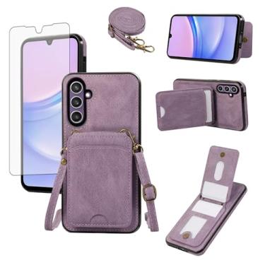 Imagem de Asuwish Capa de telefone para Samsung Galaxy A15 5G/4G Capa carteira com protetor de tela de vidro temperado e alça de pulso transversal suporte de cartão de crédito acessórios celulares A 15 G5 15A