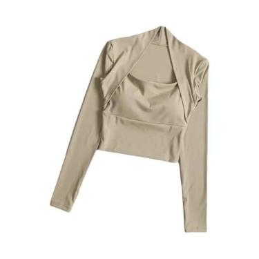 Imagem de Camisa De Yoga Feminina De Manga Longa Com Almofada Para O Peito, Eleg