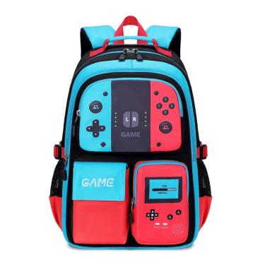 Imagem de Mochila infantil juvenil BLUWEI gamer azul com estampa luminosa