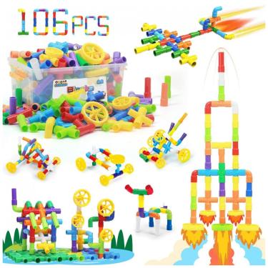 Imagem de Brinquedo de construção STEM Ggiibro 106 peças tubos plásticos com caixa organizadora