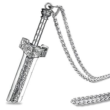 Imagem de ZiWuark Colar masculino de espada quebrada de aço inoxidável com pingente de espada de cavaleiro dragão para homens e mulheres com corrente de 61 cm