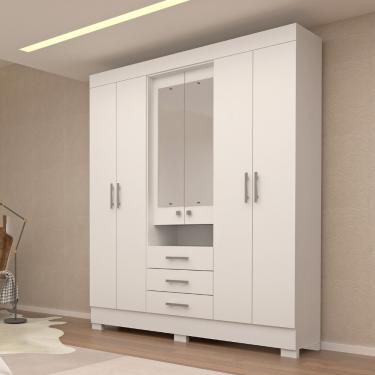 Imagem de Guarda Roupa Casal 6 Portas 3 Gavetas Com Espelho Debora ACP - Branco