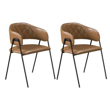 Imagem de Conjunto 2 Cadeiras De Jantar Veneza no Couro Caramelo e Metal Preto