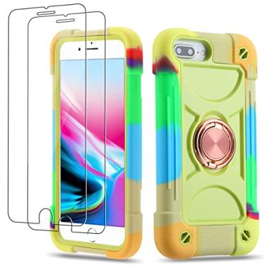 Imagem de Cookiver Capa para iPhone 8 Plus/iPhone 7 Plus, iPhone 6 Plus/6S Plus 5,5 polegadas com suporte de anel, com 2 películas protetoras de tela de vidro resistentes (verde arco-íris)