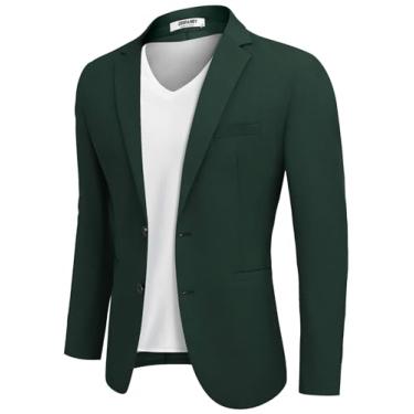 Imagem de COOFANDY Jaqueta masculina casual esportiva slim fit leve blazers jaqueta de terno de negócios com dois botões, Verde escuro, Medium