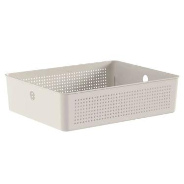 Imagem de Cesto Organizador Baixo Bege Flow 34x27x9cm 8,2L Lavanderia Closet Banheiro OU
