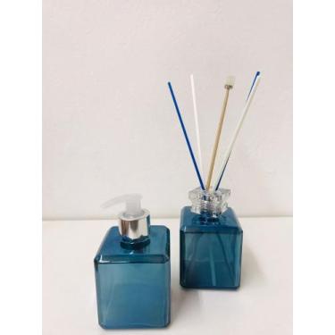 Imagem de Kit aromatizador e sabonete liquido 250ml azul com varetas - Mundo