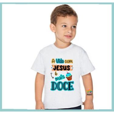 Imagem de Camiseta Infantil A Vida Com Jesus é Mais Doce Est. Azul - Religião Re