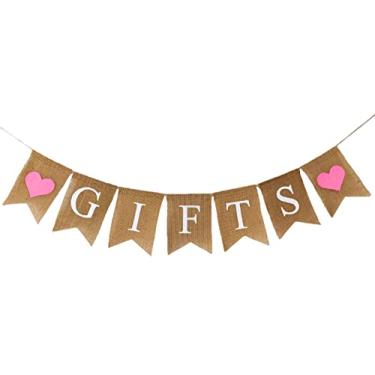 Imagem de Shimmer Anna Shine Gifts Burlap Banner for Birthday Party Baby Shower Bridal Shower Baptism and Wedding Decorations with Pink Hearts
