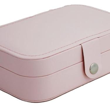 Imagem de Porta Joias Organizador com 3 Divisórias – Couro Ecológico e Interior Acamurçado (Rosa Bebê)