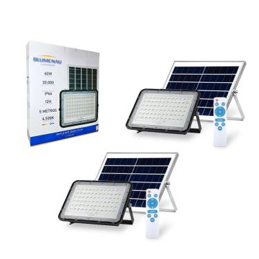 Imagem de 2x Refletor Tech Holofote 60w Solar Fotocélula 6500K Bateria