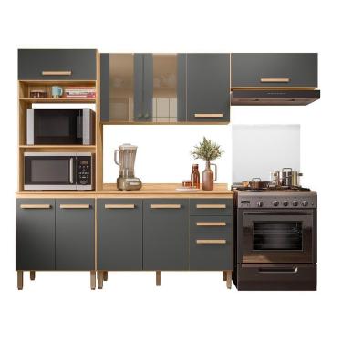 Imagem de Cozinha Modulada Intenza Madre 4 Peças Freijó-chumbo - Nicioli Freijó-chumbo