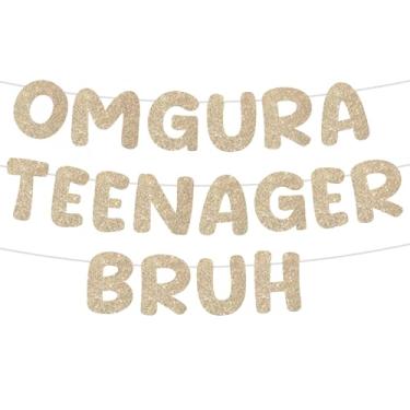 Imagem de Faixa pré-amarrada OMG UR A Teenager Bruh Banner de decorações de aniversário de 13 anos para decoração de aniversário de adolescentes de 13 anos, suprimentos oficiais de lembrancinhas de festa para