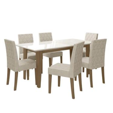 Imagem de Sala de Jantar Liz 160x90 Com Vidro 6L Cadeiras Jade Poliman Móveis, C