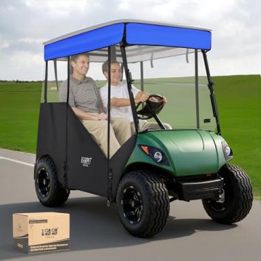 Imagem de 10L0L Caixa de carrinho de golfe estilo pista de 3 lados serve para 2 passageiros Yamaha G14 G16 G22 G29 Drive and Drive 2, capa de chuva Yamaha resistente 600D à prova d'água com para-brisa de PVC