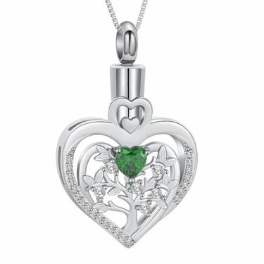 Imagem de AIWENXI Árvore da Vida Joias de Cremação para Cinzas Holoow Coração Memorial Urna Colares Aço Inoxidável Coração Pedra Pedra do Nascimento Pingente de Cinzas Joias Lembranças, Aço inoxidável, Sem