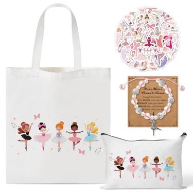 Imagem de Y1tvei Presentes de recital de bailarina fofa, 64 peças, bolsa de lona, bolsa de maquiagem, adesivos de dança, pulseira de bailarina rosa brilhante com cartão, sacolas de compras de balé, mercearia