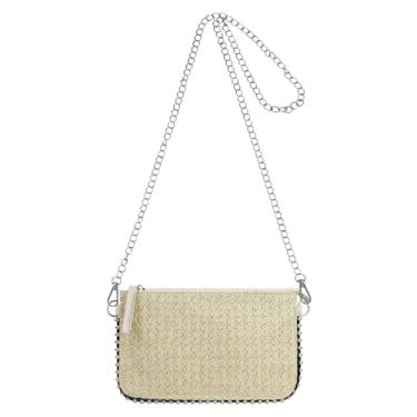 Imagem de WisePoint Bolsa transversal leve de palha, bolsas de telefone trançadas para mulheres, bolsa pequena sobre o ombro com zíper para compras, Caqui, Small