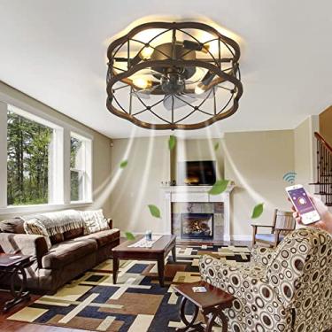 Imagem de Ventiladores de teto de 18 "com luzes e ventiladores de teto com gaiola de ferro industrial retrô remoto com lâmpadas Silencioso 6 velocidades reversível com motor DC soquete lustre Ventilad