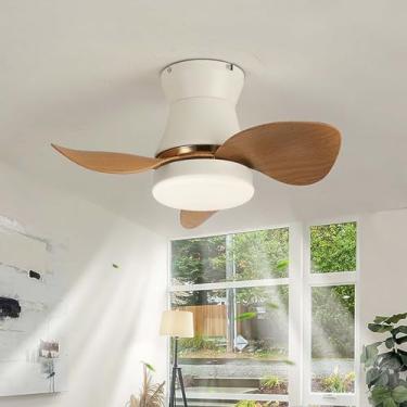Imagem de Ventiladores de teto pequenos modernos com luzes e temporizador de controle remoto Luz do ventilador de teto reversível Ventiladores de teto de 6 velocidades com lâmpadas Luz silenciosa do v