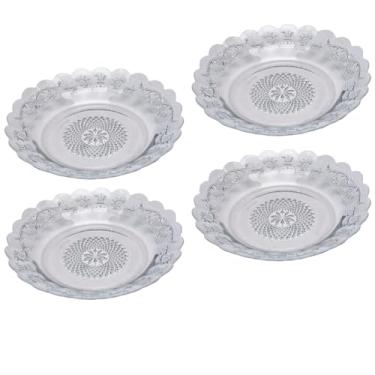 Imagem de Conjunto de 4 Pratos Fundos em Vidro Transparente, 22cm de Diâmetro, Design Clássico com Relevo