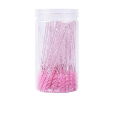 Imagem de 100 varinhas de rímel descartáveis, pincel de sobrancelha de cristal para extensões de cílios, pincéis de cílios rosa com recipiente, rosa