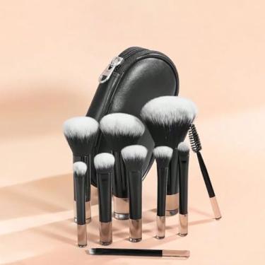 Imagem de Conjunto de 10 pincéis de maquiagem portátil, com cerdas de nylon para base em pó, corretivos e sombras