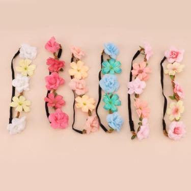 Imagem de Pacote com 6 coroas de flores para mulheres, tiara de cabelo boho, flores de casamento, tiara floral, coroa de fadas, acessórios de cabelo