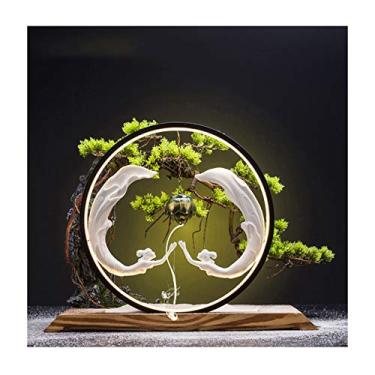 Imagem de FENOKD Plantas artificiais, árvore de bonsai, nova árvore de estilo chinês com escultura de beleza e luzes de LED, simulação criativa, bonsai de pinheiro de boas-vindas, plantas verdes artificiais