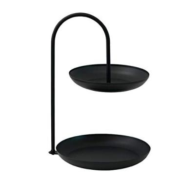 Imagem de Cesta de frutas redonda de ferro forjado de camada dupla pequena com tira de aço sólido grossa tigela de lanche mesa doméstica rack de armazenamento de cosméticos