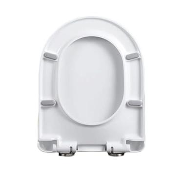Imagem de Assento de vaso sanitário de fechamento suave, assento de vaso sanitário, tampa de vaso sanitário de fechamento lento, tampas de vaso sanitário branco em forma de D, tampa de assento de vaso sanitário