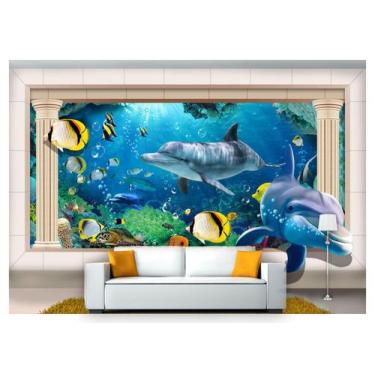 Imagem de Papel De Parede Vida Marinha Golfinhos Mar 3D Fm86 - Você Decora