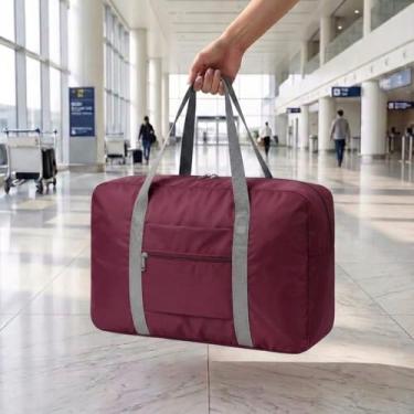Imagem de Bolsa de viagem leve e dobrável com manga para carrinho, bolsa de mão embaixo do assento para mulheres e homens – ideal para academia, pernoite e viagens aéreas, Vinho tinto, Esportes