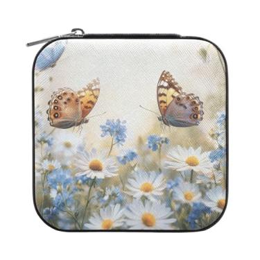 Imagem de Burbuja Caixa de joias de margarida, mini estojo de joias de viagem para mulheres e meninas, organizador de joias para brincos, anéis, colares e pulseiras