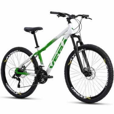 Imagem de Bicicleta Aro 26 Vega Warrior Alumínio Tipo Bike Vikingx 21 Vel Freio A Disco Aero Vmaxx Grau Suspensão Branco/verde