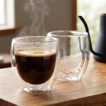 Imagem de Xicara Vidro Parede Dupla 260ml Kit 2pcs - Homecook, Transparente
