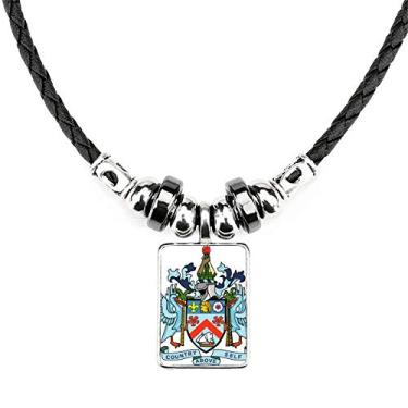 Imagem de DIYthinker Colar com emblema Nacional de São Cristóvão e Névis Joia Torque Pingente de corda de couro
