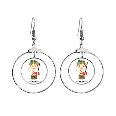 Imagem de Brincos de argola pendentes com desenho da Escócia verde vermelho